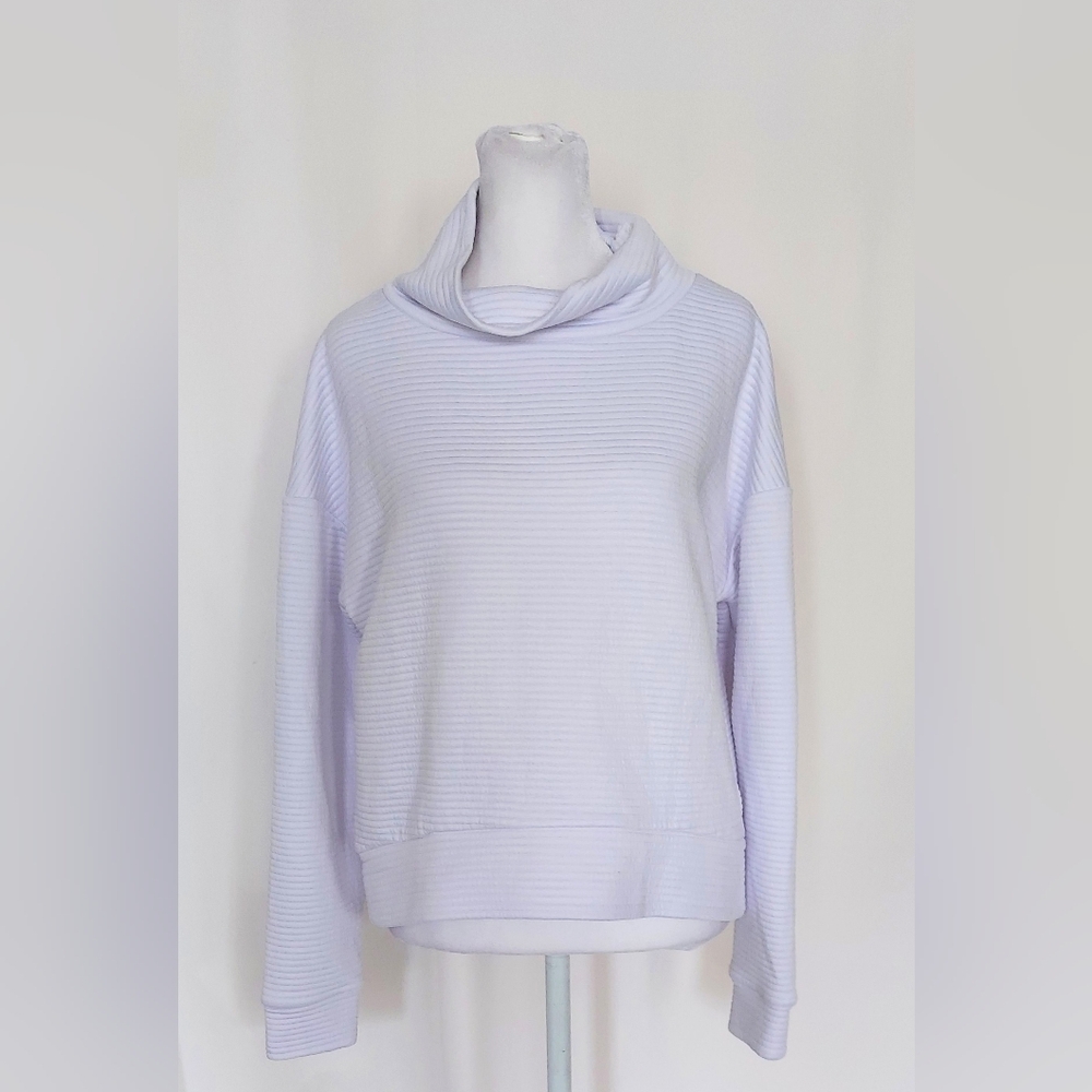 Daisy Fuentes Fit Long Sleeve Ribbed Cowl Neck Cropped Sweatshirt White Sz Small